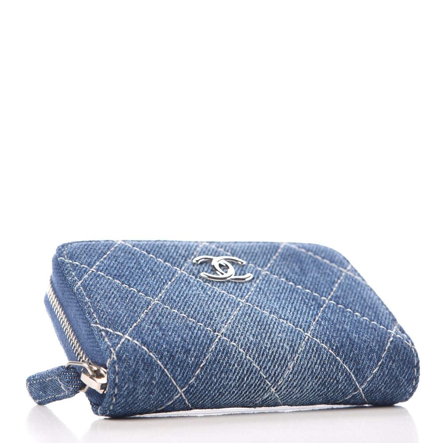 Denim Quilted Zip Coin Purse Blue
