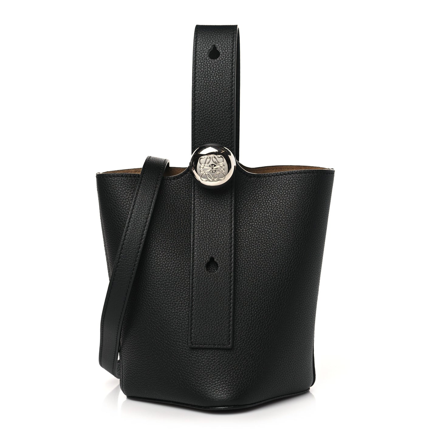 Soft Grained Calfskin Mini Pebble Bucket Bag Black