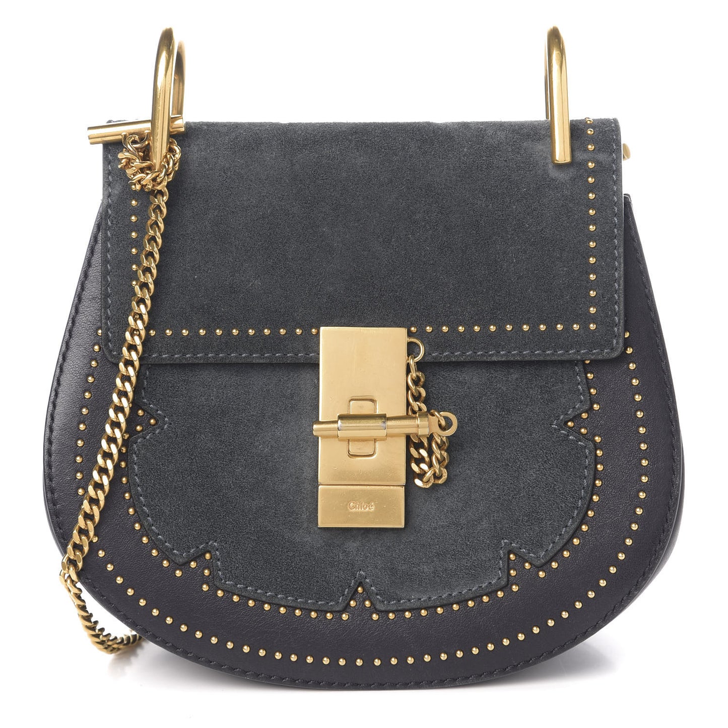 Suede Smooth Calfskin Studded Mini Drew Shoulder Bag Full Blue