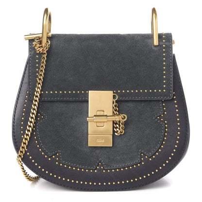 Chloe Suede Smooth Calfskin Studded Mini Drew Shoulder Bag Full Blue 1 of 8