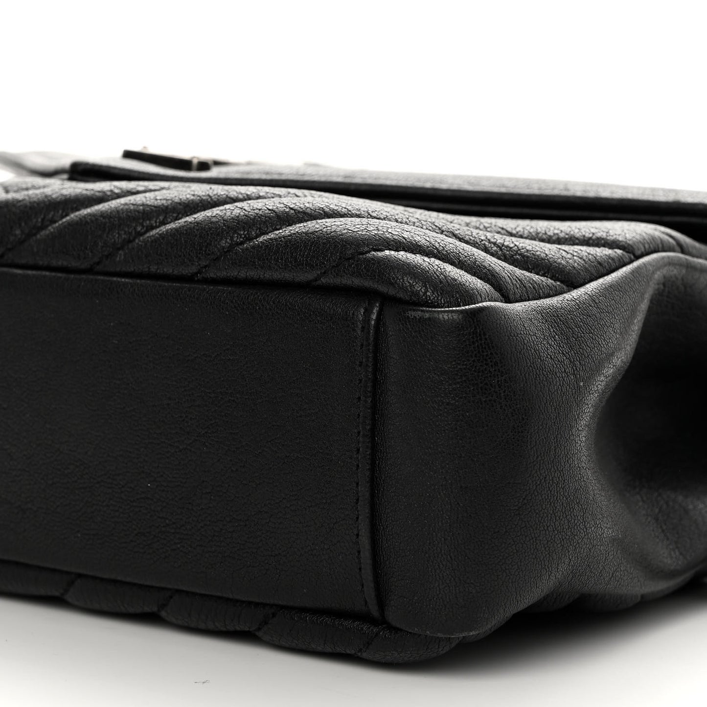 Sheepskin Matelasse Chevron Monogram Medium College Bag Black