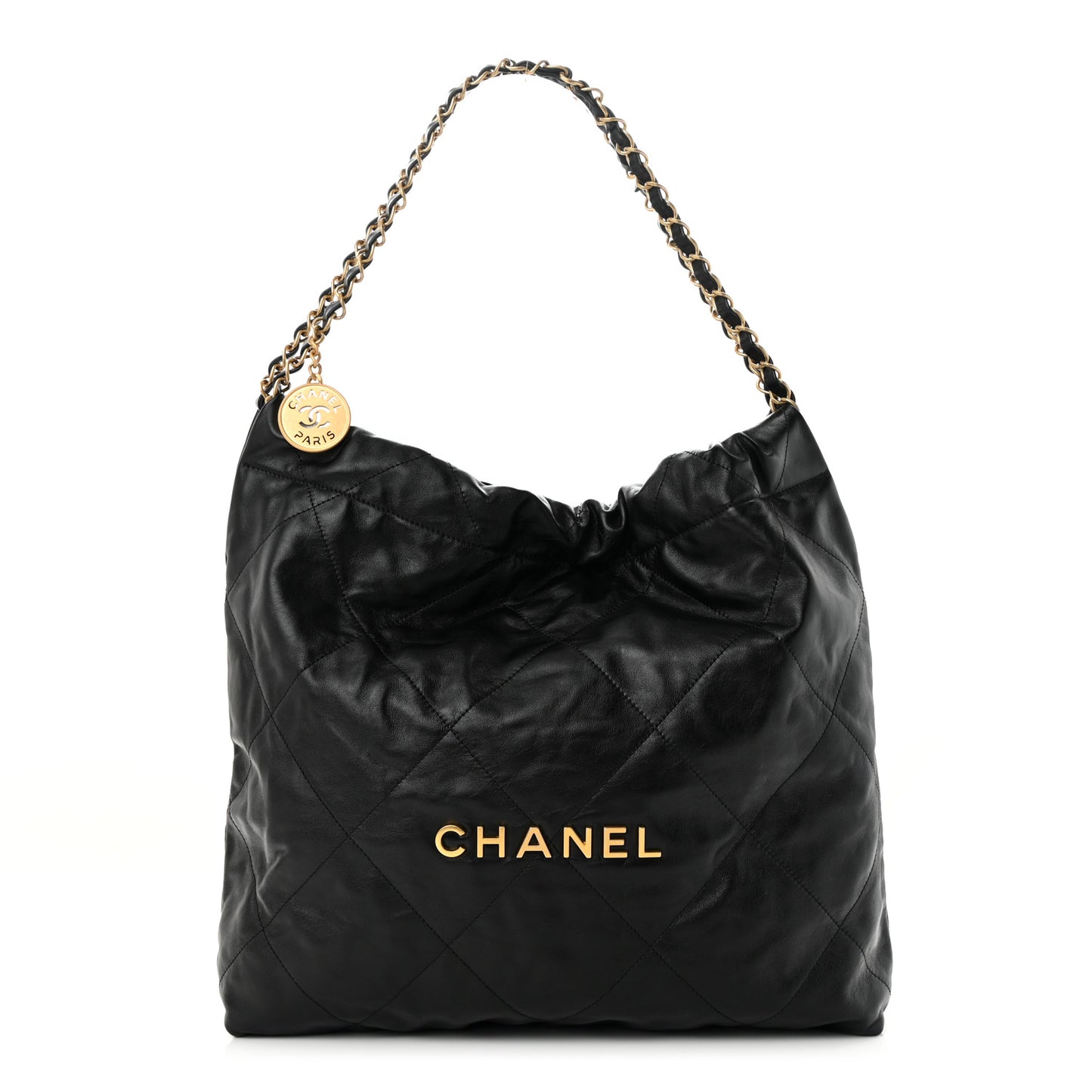 Shiny Calfskin Quilted Chanel 22 Black