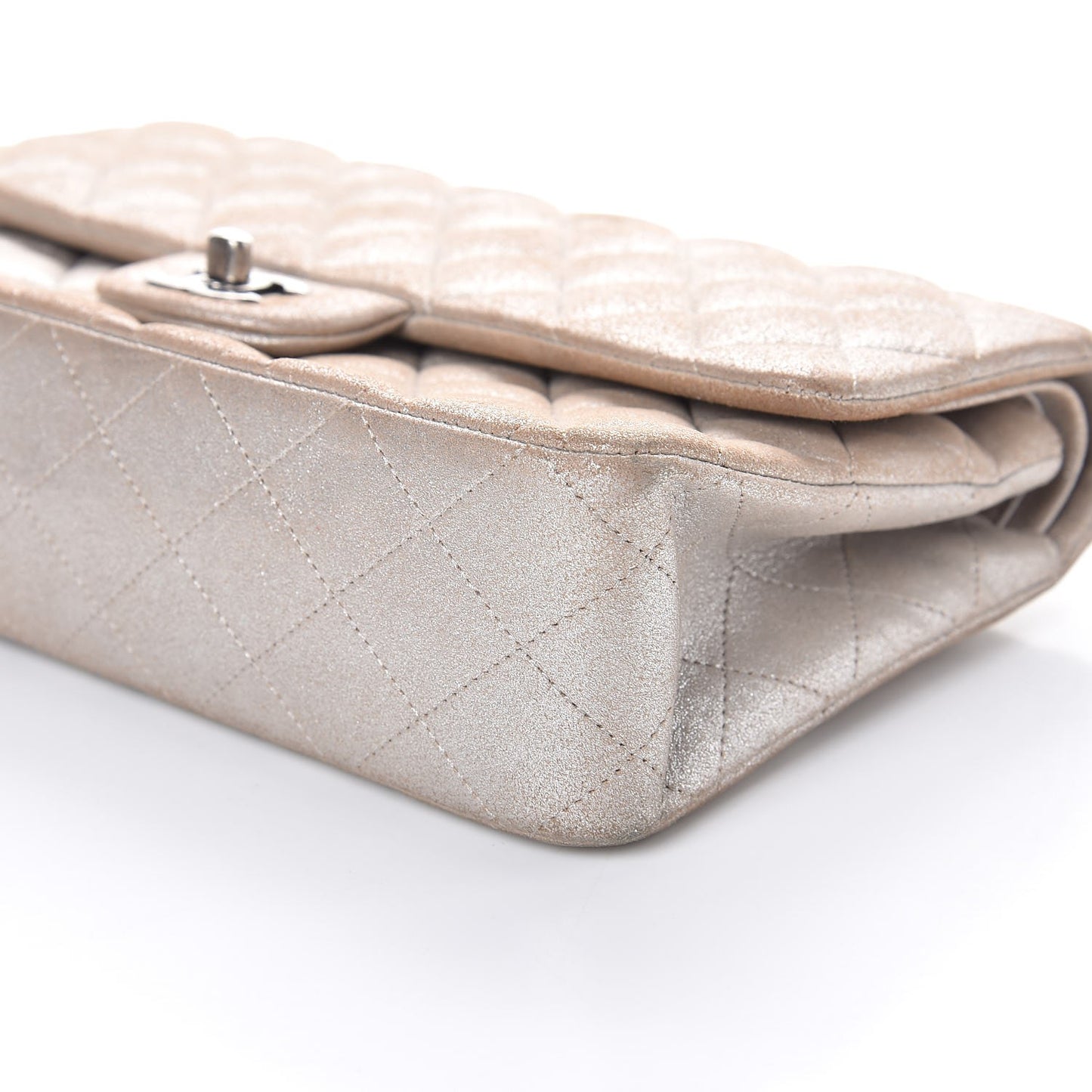 Iridescent Calfskin Medium Double Flap Light Gold