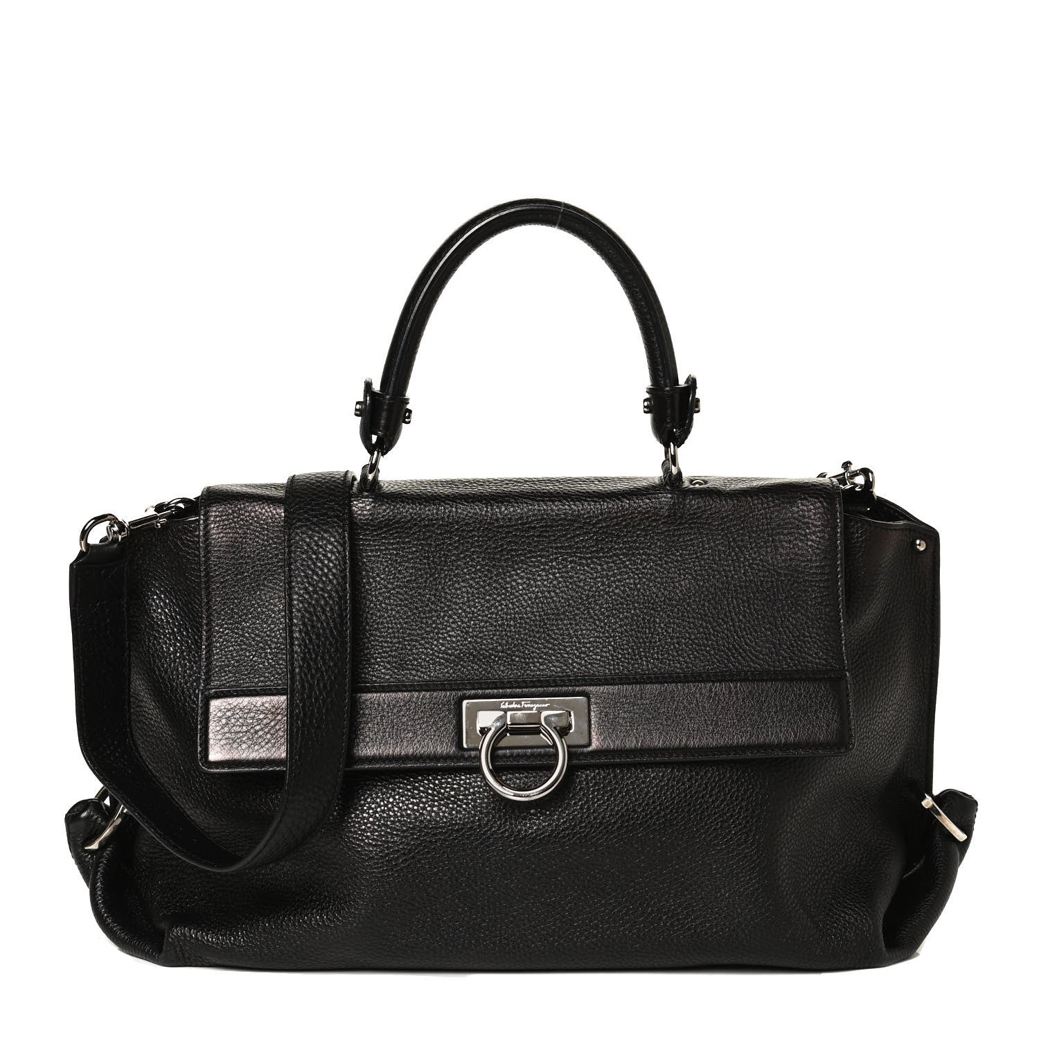 Salvatore Ferragamo Calfskin Sofia Gancini Satchel Black 1 of 12
