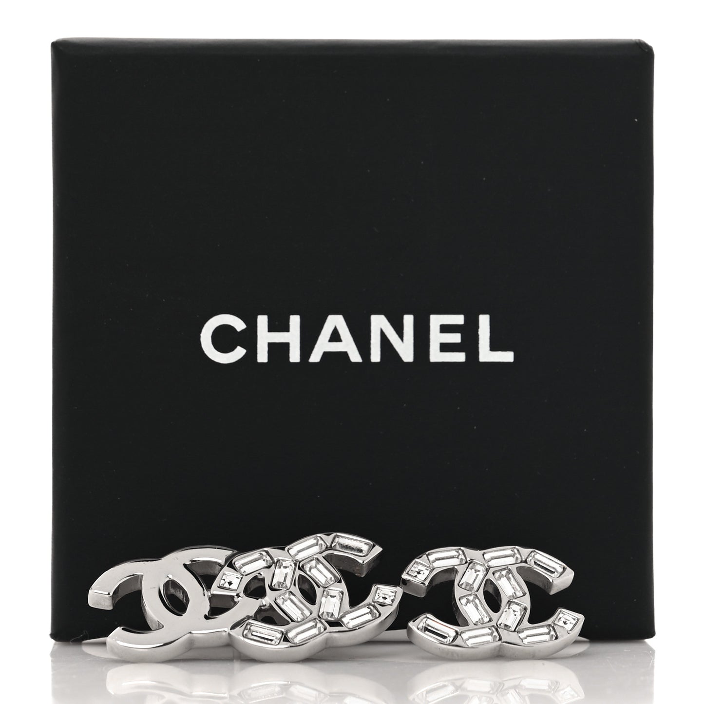 Baguette Crystal Double CC Earrings Silver