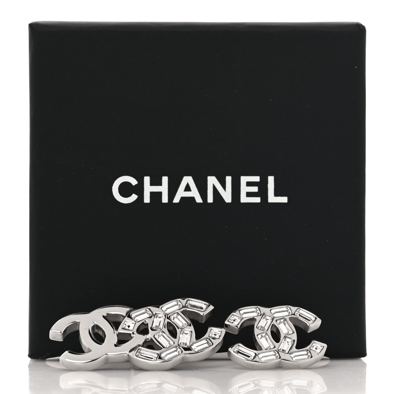 Chanel Baguette Crystal Double CC Earrings Silver 5 of 5