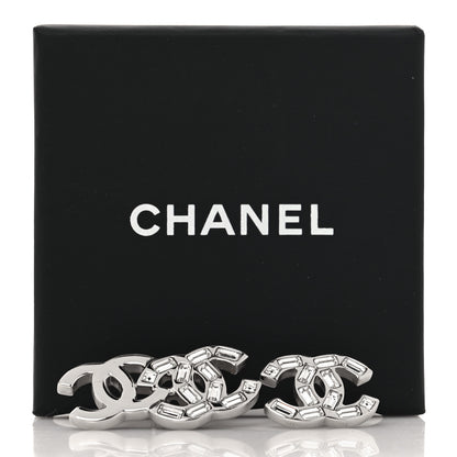 Chanel Baguette Crystal Double CC Earrings Silver 5 of 5