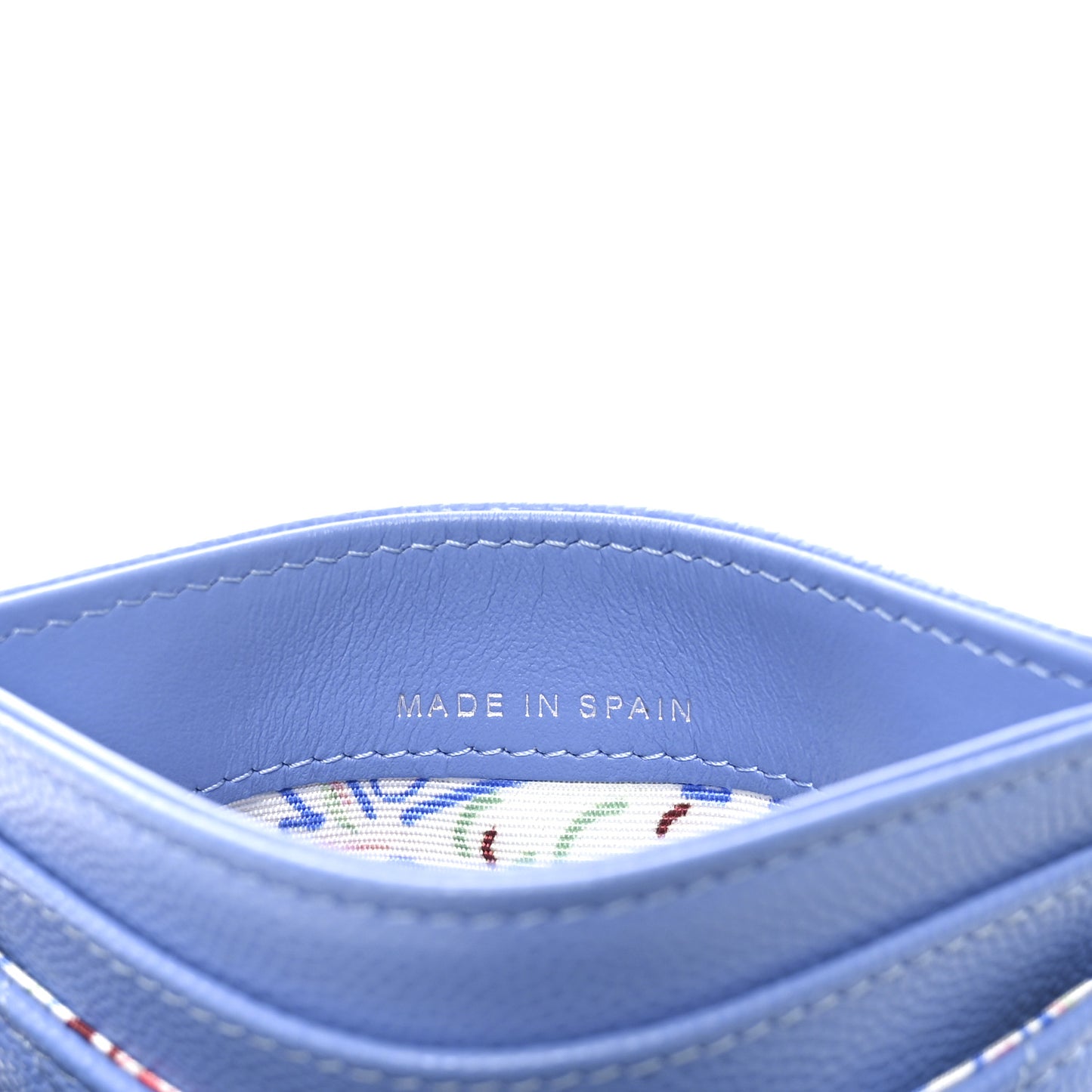 Caviar Quilted Ribbed Metal CC Card Holder Blue