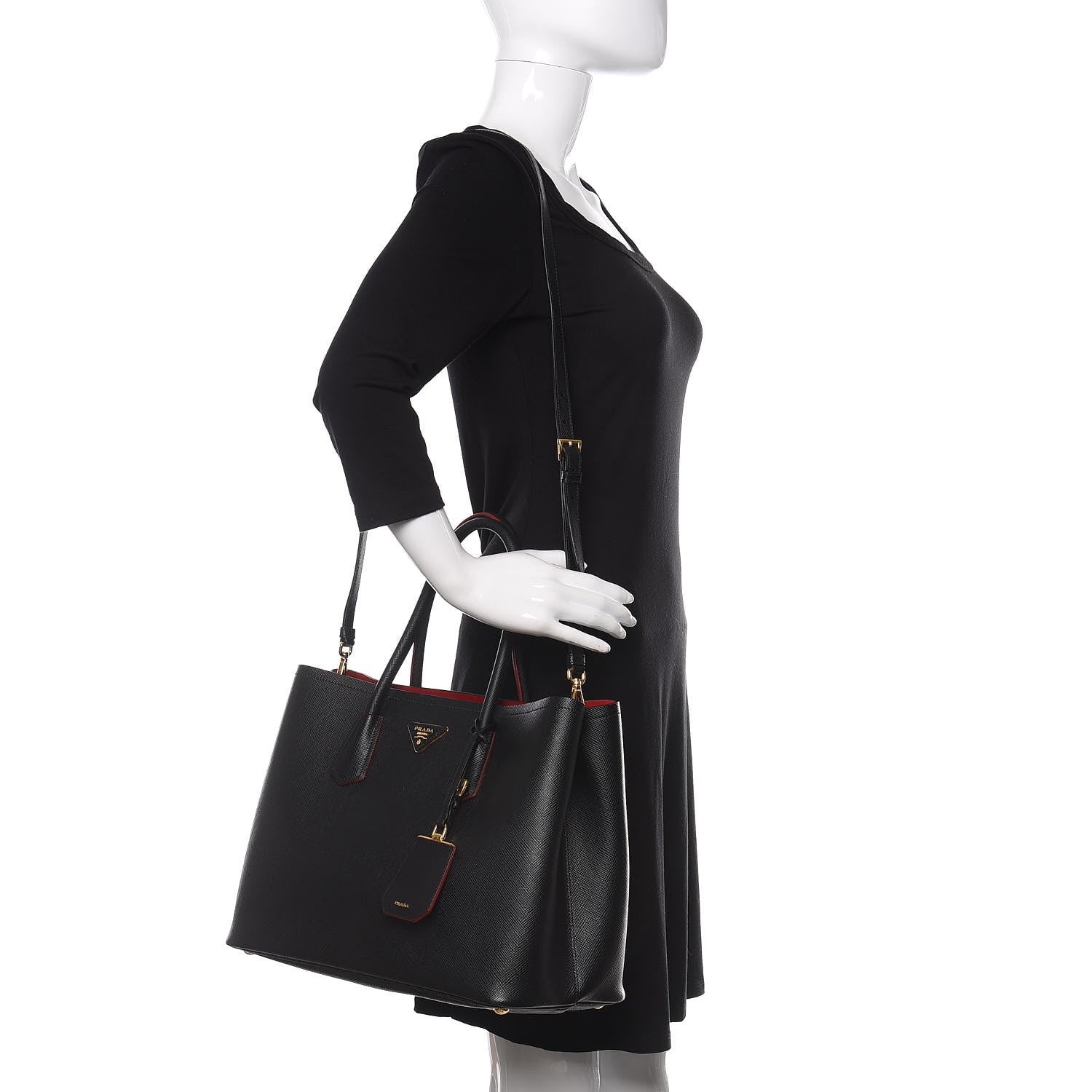 Prada Saffiano Cuir Medium Double Bag Black Fuoco 2 of 10