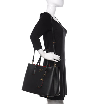 Prada Saffiano Cuir Medium Double Bag Black Fuoco 2 of 10