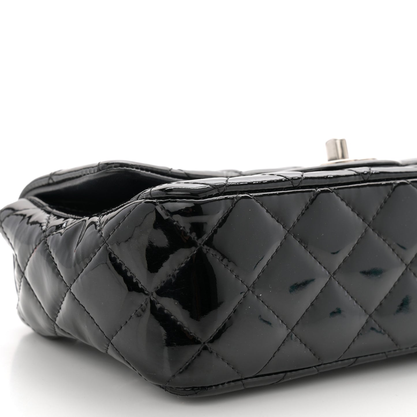 Patent Calfskin Quilted Mini Rectangular Flap Black