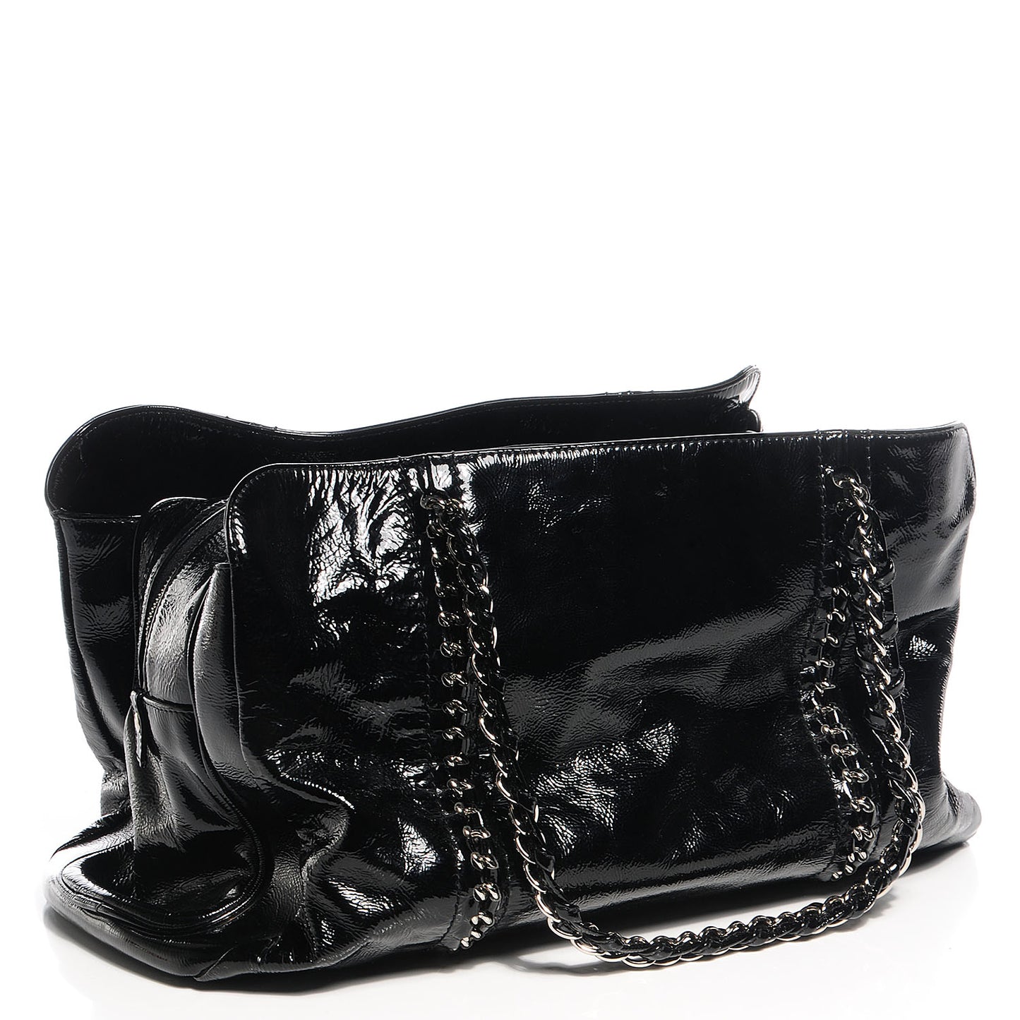 Patent Calfskin Large Luxe Ligne Tote Black