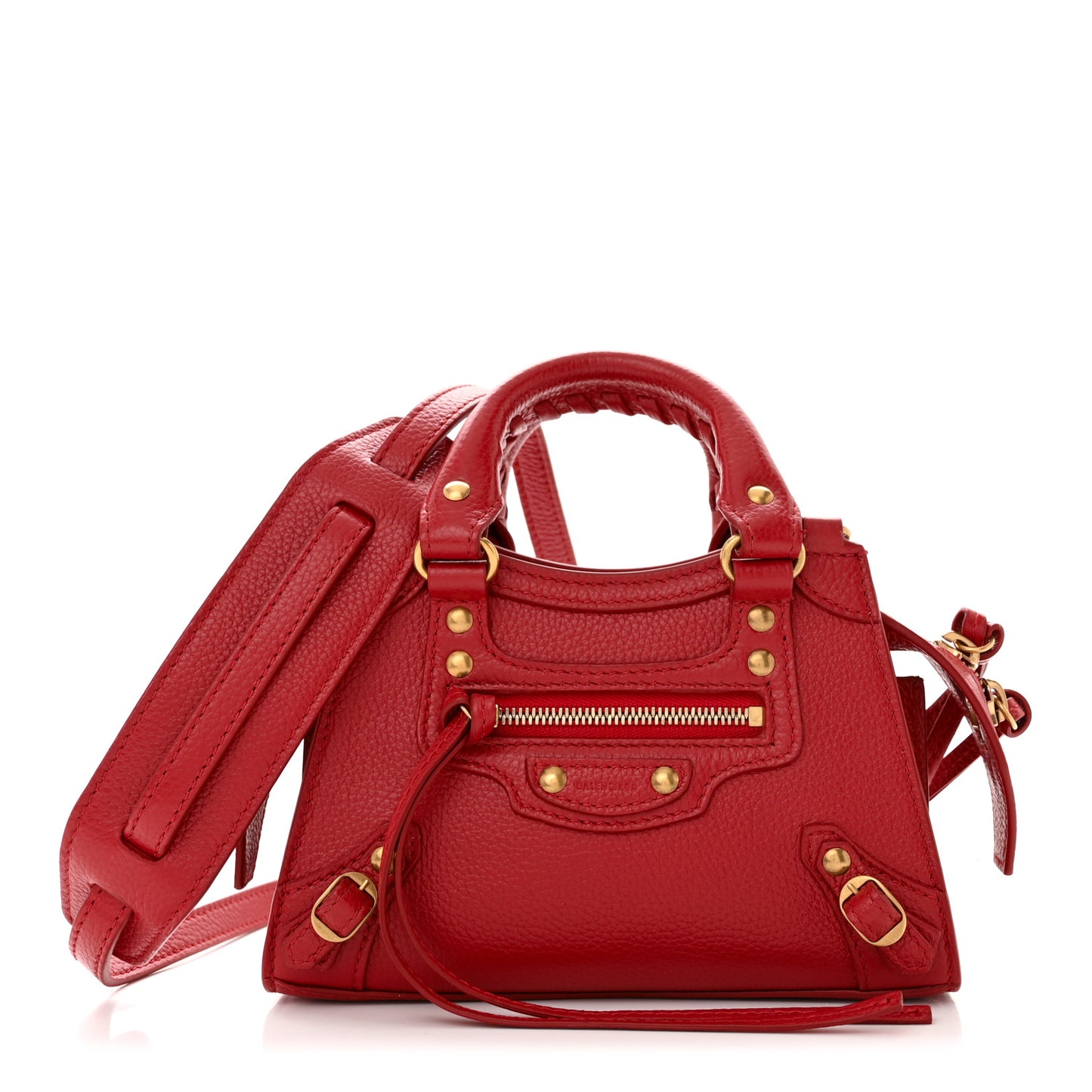 Grained Calfskin Neo Classic Gold Hardware Nano City Crossbody Medium Red