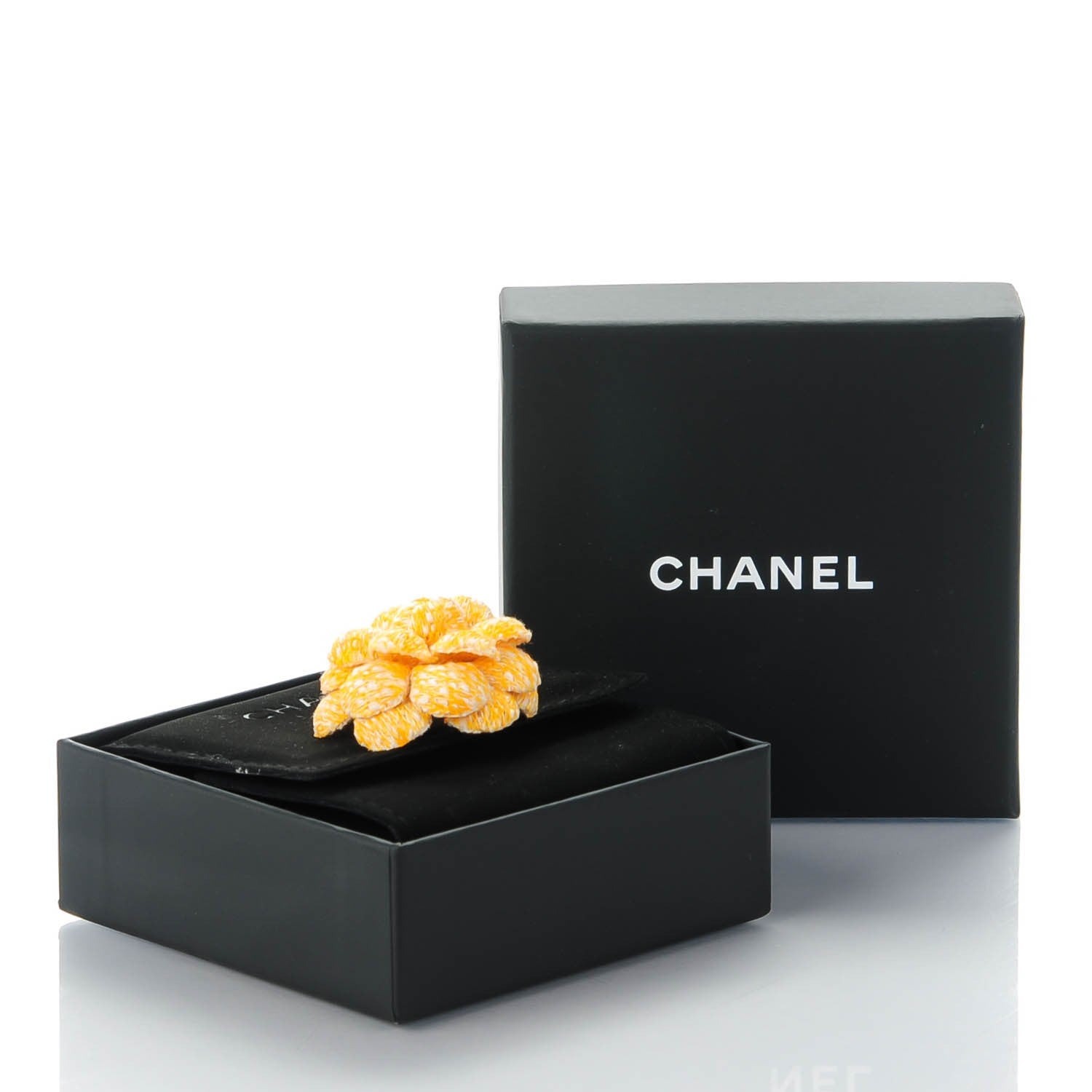 Chanel Tweed Camellia CC Brooch Lapel Pin Yellow 5 of 5