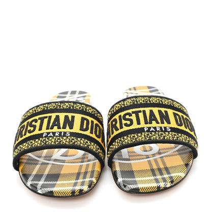 Christian Dior Canvas Union Check Embroidered Dway Flat Slide Sandals 38.5 Black Yellow 3 of 10