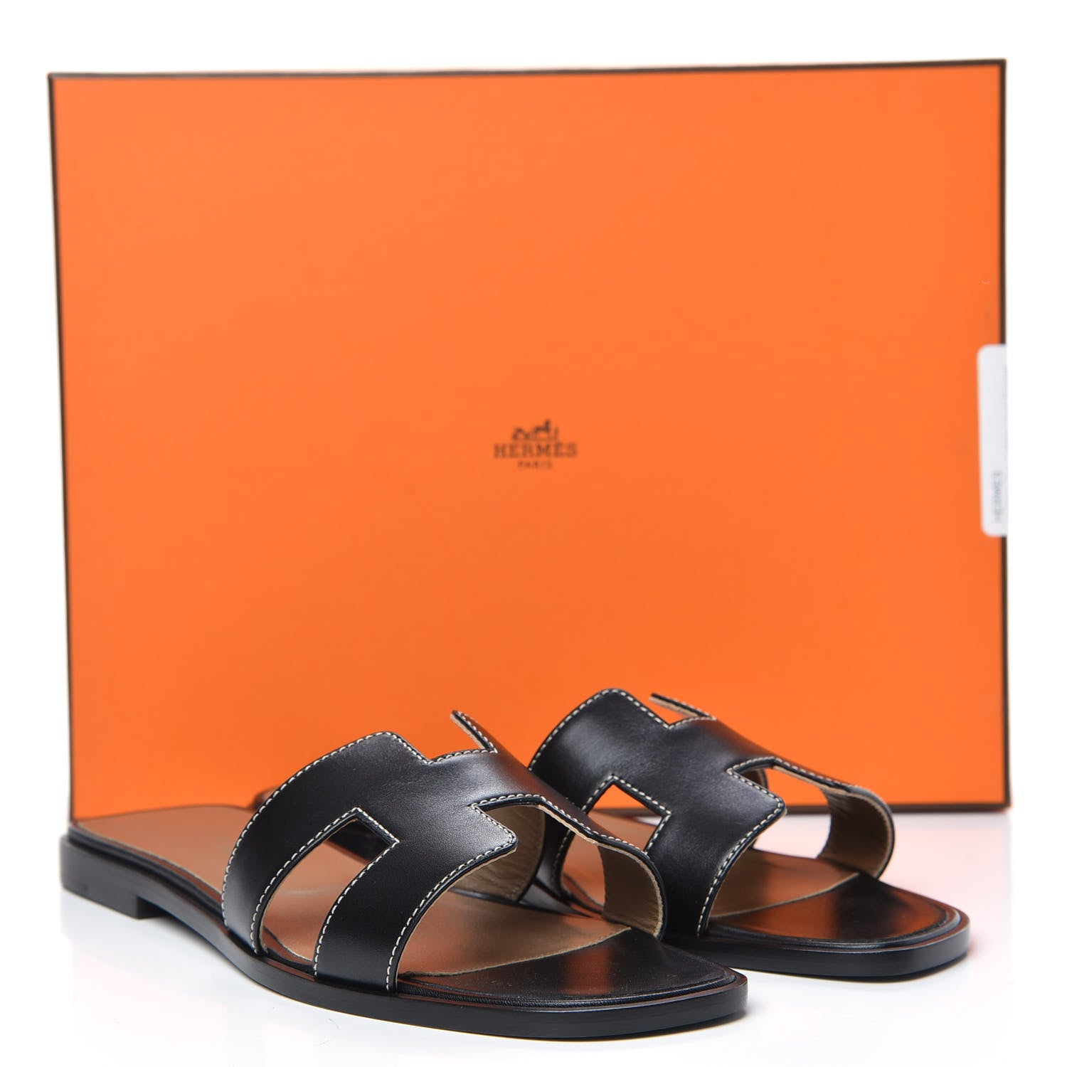 Hermes Box Calfskin Oran Sandals 37.5 Black 8 of 8