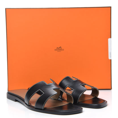Hermes Box Calfskin Oran Sandals 37.5 Black 8 of 8