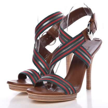 Gucci Calfskin Web Zip Lifford Sandals 37.5 Cuir 3 of 10