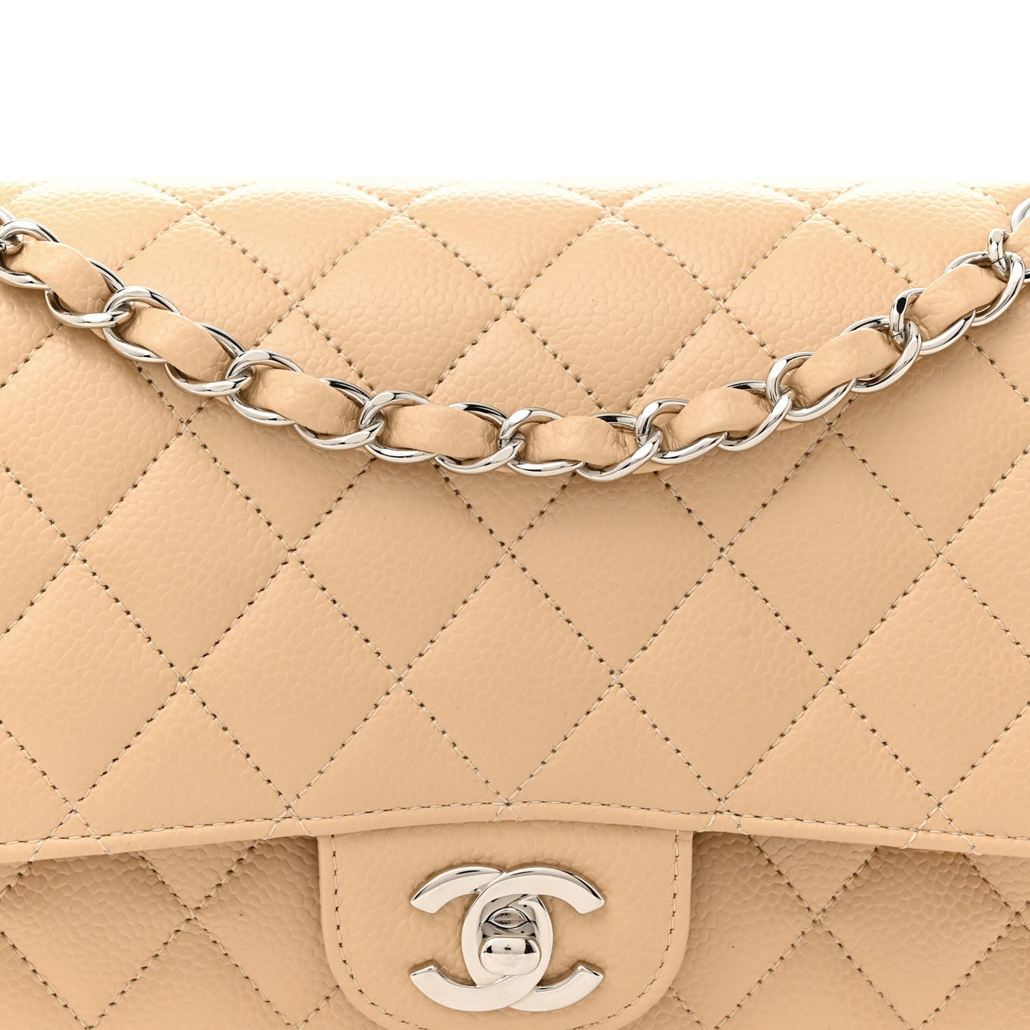 Caviar Quilted Medium Double Flap Beige