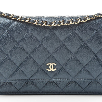 Chanel Iridescent Caviar Quilted Wallet On Chain WOC Dark Blue 9 of 12
