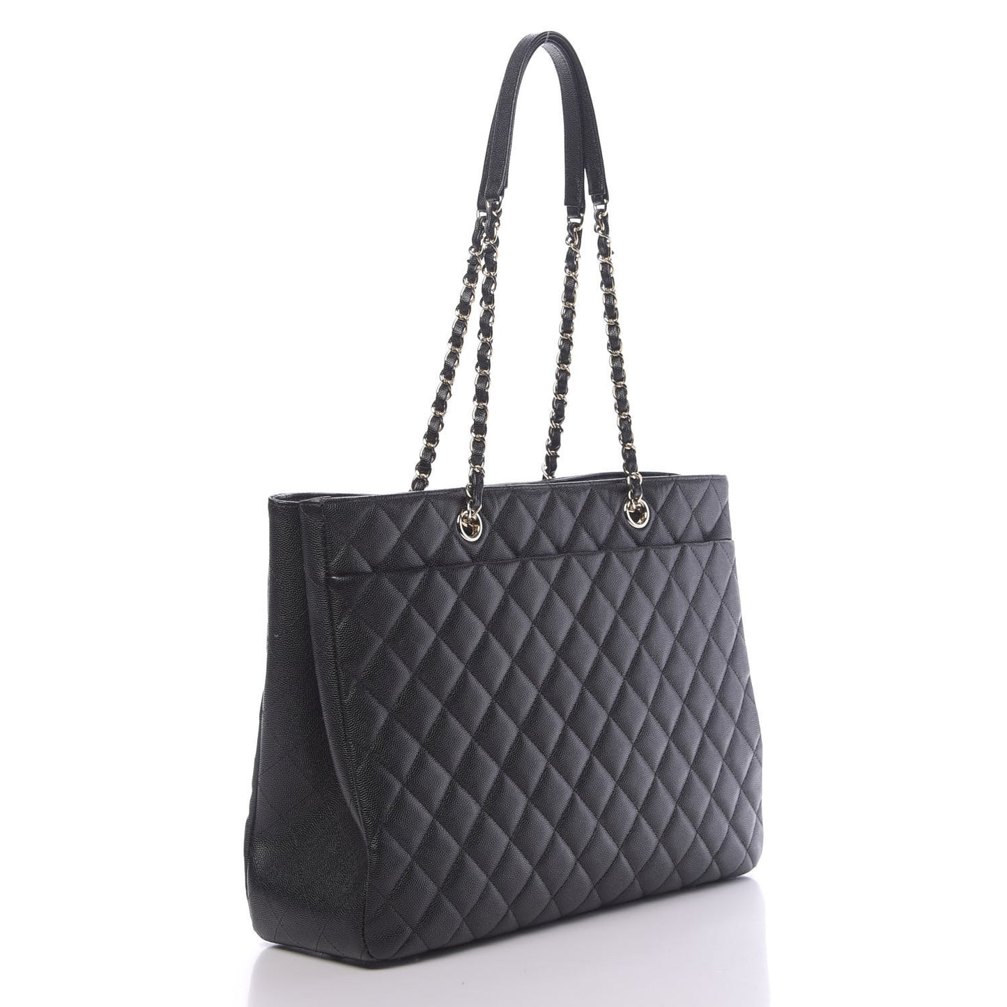 Caviar Quilted Large Shopping Tote Black