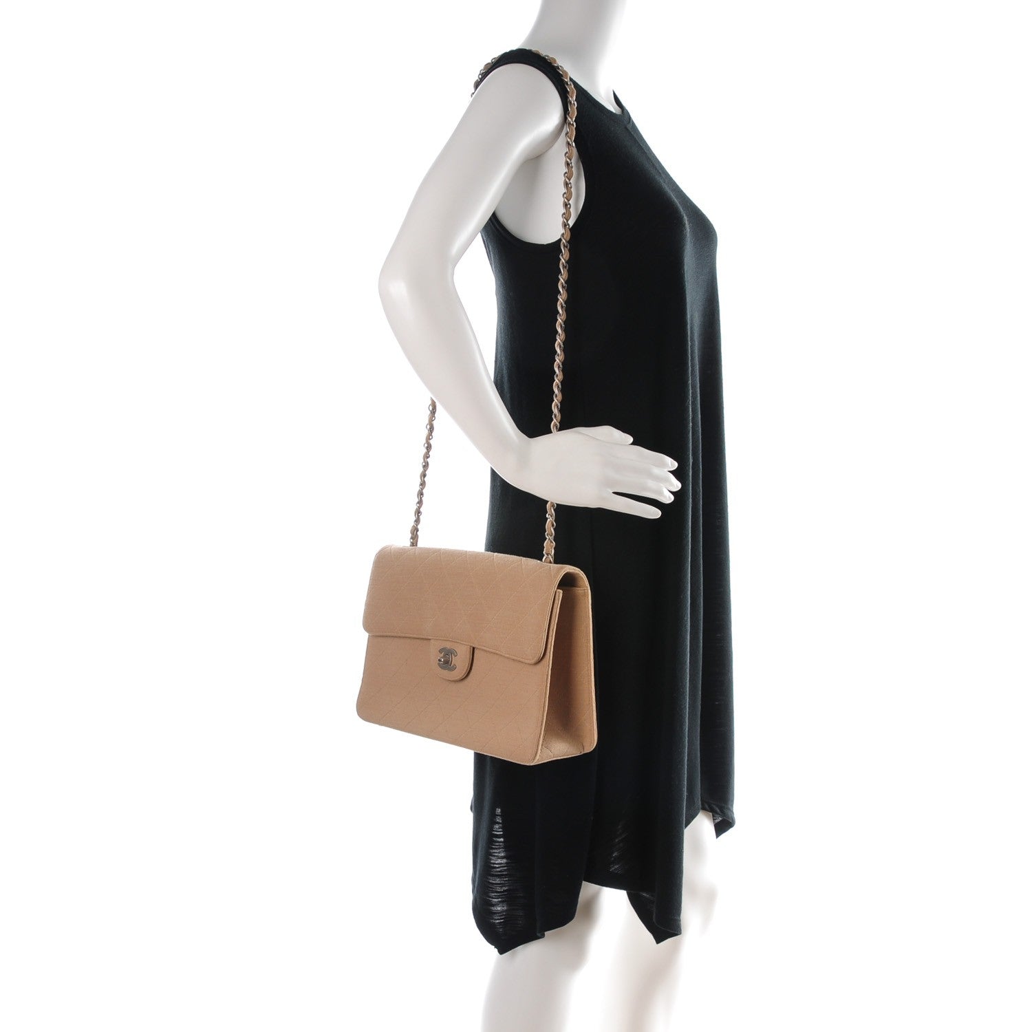 Chanel Jersey Quilted Jumbo Single Flap Beige 2 of 8