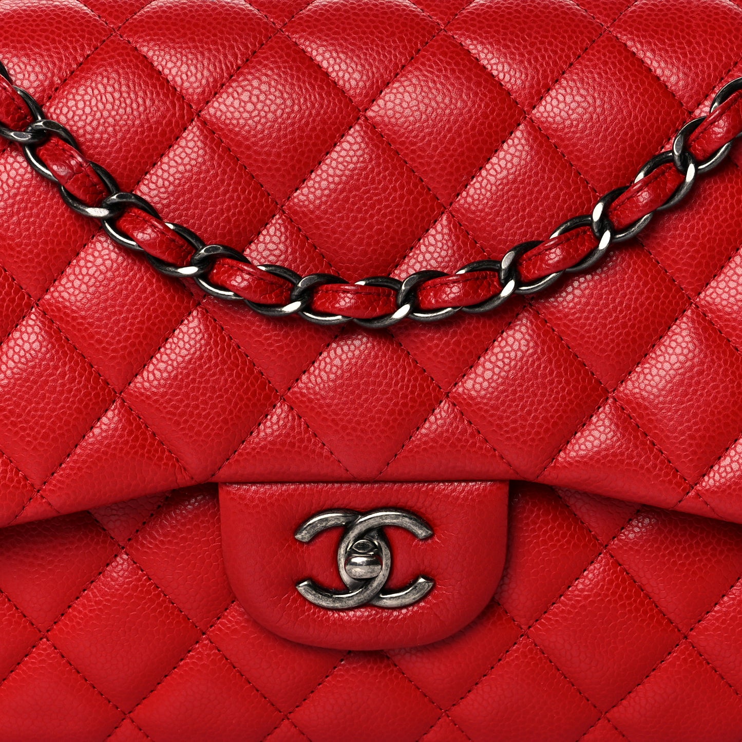 Caviar Quilted Jumbo Double Flap Red