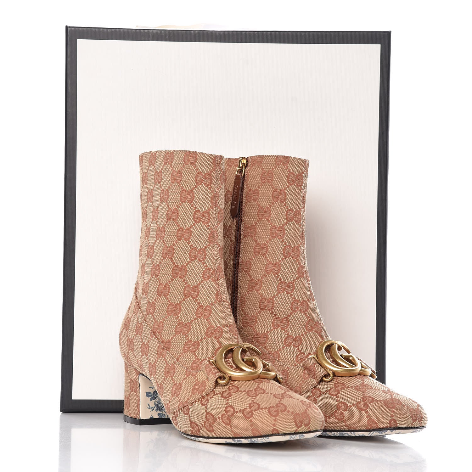 Gucci Monogram Malaga Kid GG Victoire 55mm Ankle Boots 40.5 Beige Ruggine Rust 9 of 9