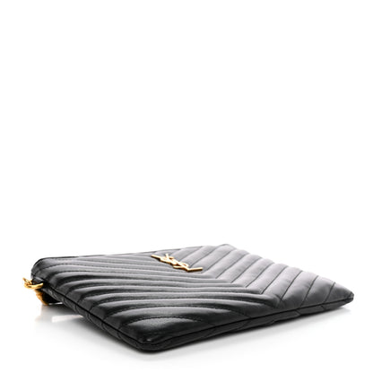 Saint Laurent Calfskin Matelasse Chevron Monogram A5 Wristlet Black 4 of 8