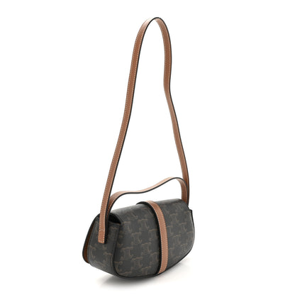 Celine Triomphe Canvas Calfskin Tabou Clutch on Strap Tan 3 of 10