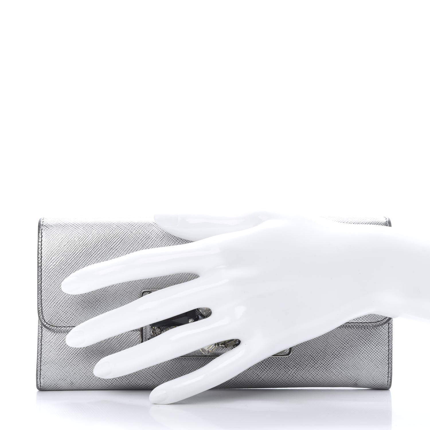 Prada Metallic Saffiano Stones Continental Wallet Silver 2 of 15