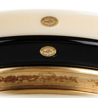 Chanel Resin Metal CC Bangle Set of 3 Black White Gold 5 of 5