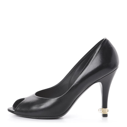 Chanel Lambskin Pearl Peep Toe Pumps 37 Black 1 of 7
