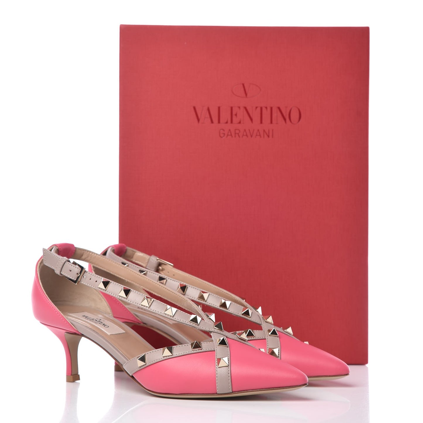 Calfskin Nappa Rockstud Cross Strap D'Orsay 55mm Pumps 35.5 Shadow Pink Poudre