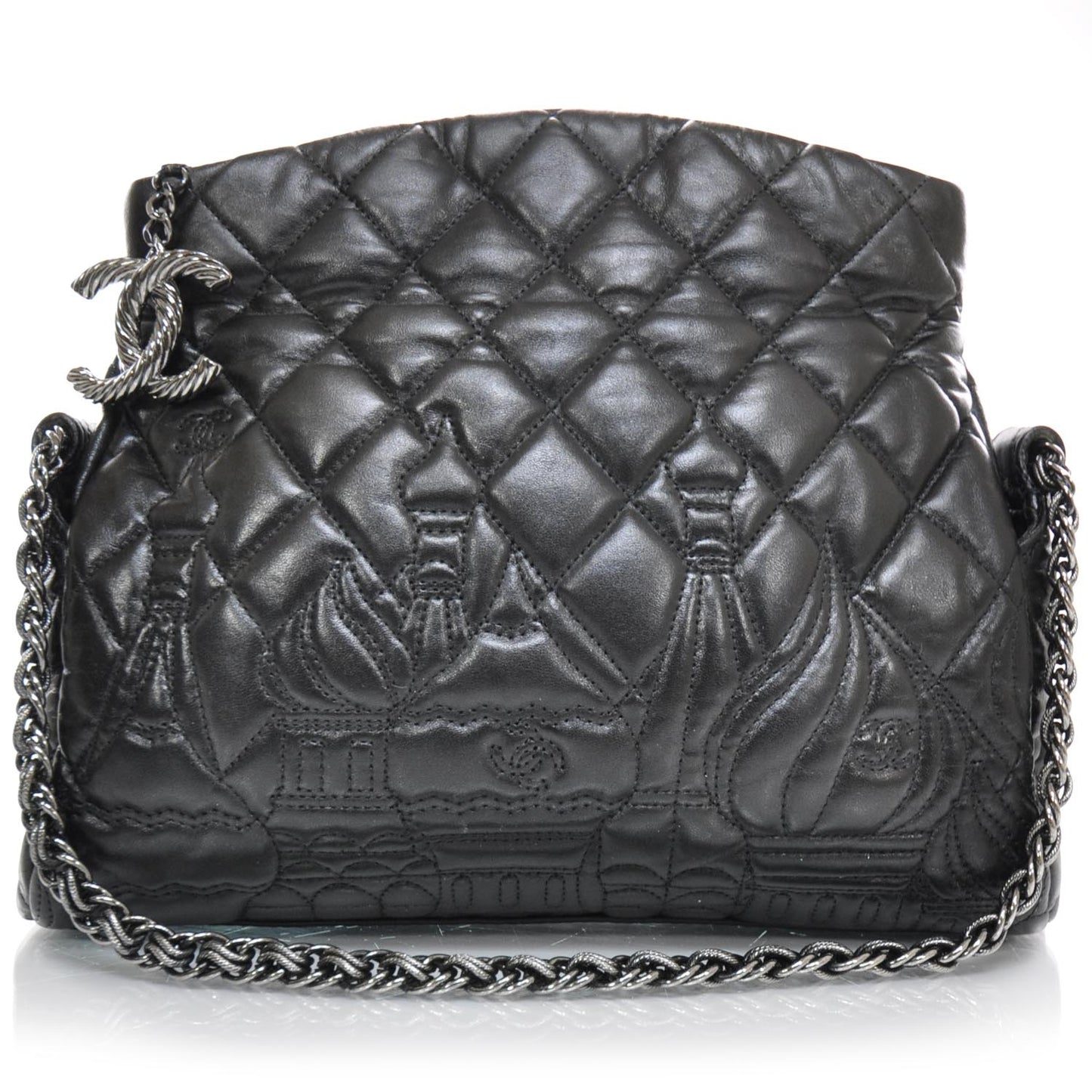 Lambskin Quilted Small Paris Moscou Red Square Bag Black