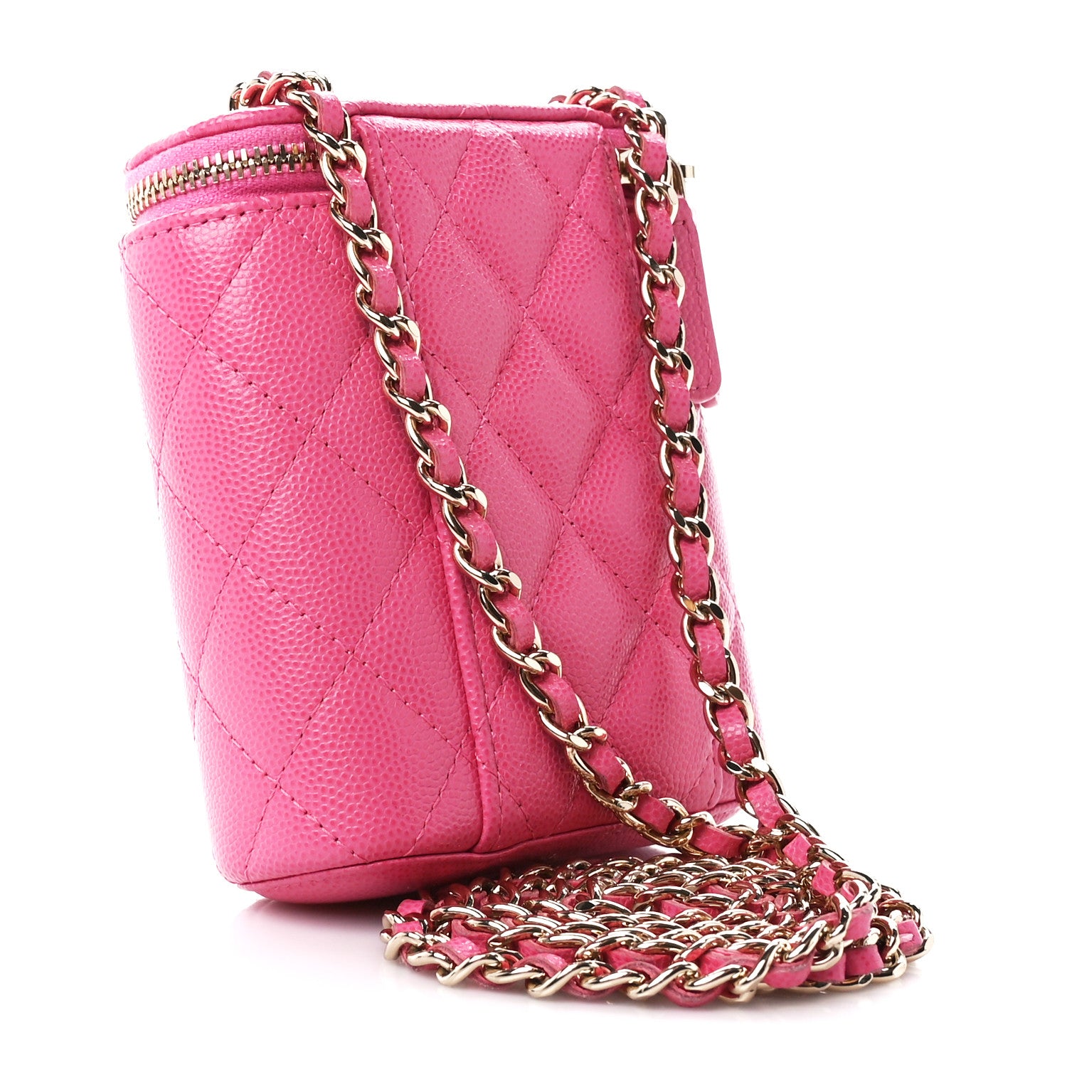 Chanel Caviar Quilted Small Vertical Coco Beauty Vanity Case With Chain Pink 3 of 10