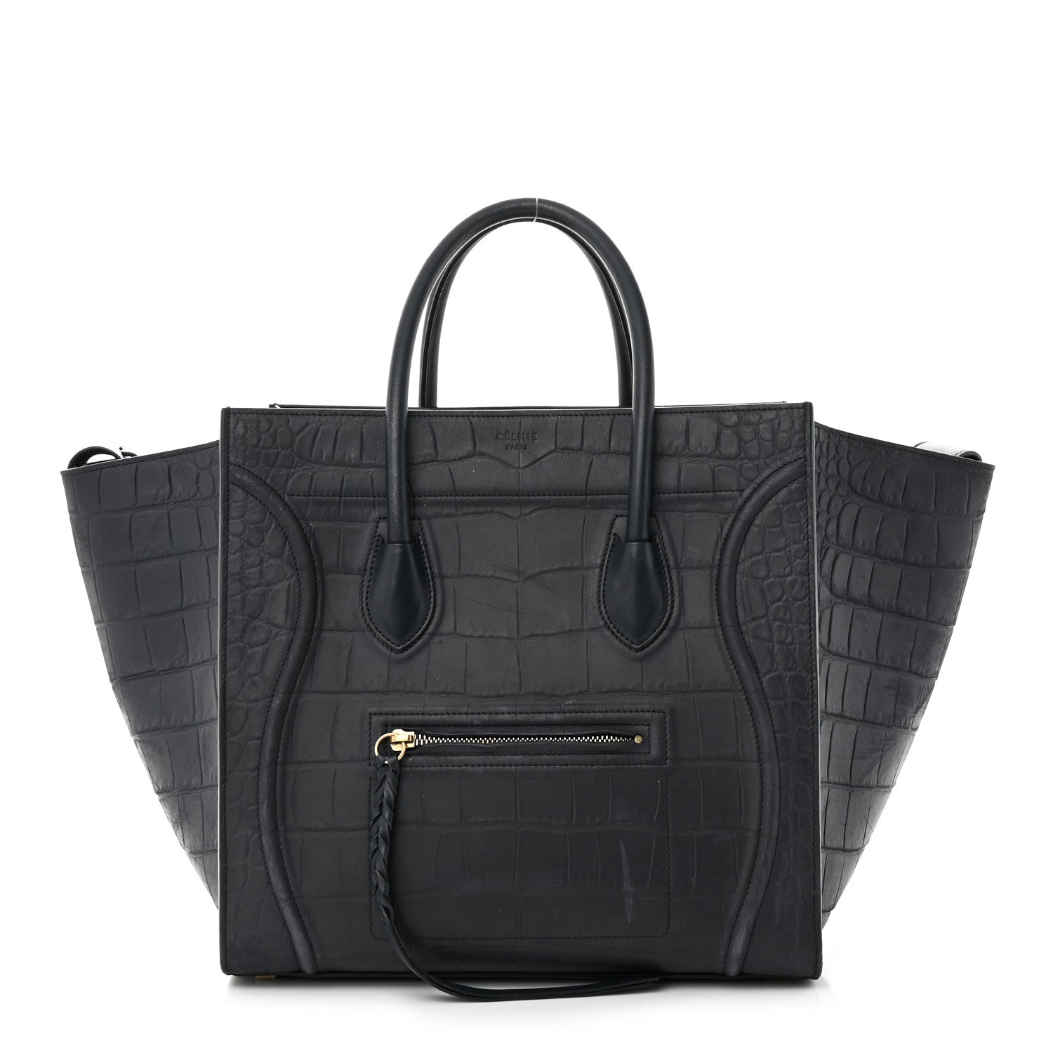 Celine Crocodile Embossed Calfskin Medium Phantom Luggage Navy Blue 1 of 12