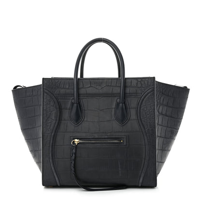 Celine Crocodile Embossed Calfskin Medium Phantom Luggage Navy Blue 1 of 12