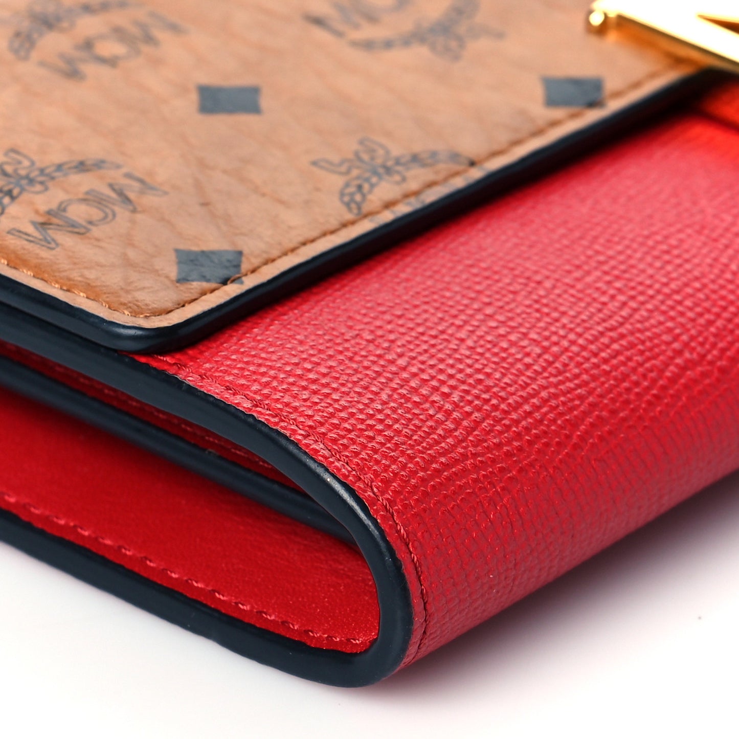 Visetos Calfskin Large Mena Crossbody Wallet On Chain Cognac Ruby Red