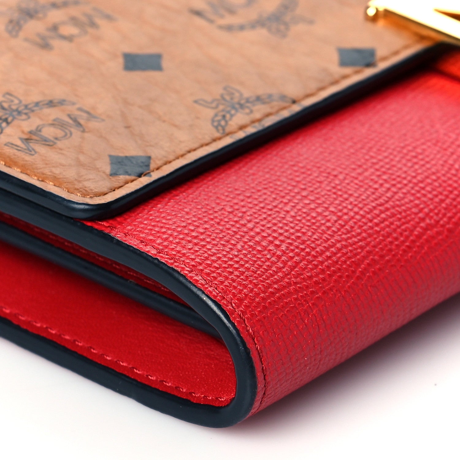 MCM Visetos Calfskin Large Mena Crossbody Wallet On Chain Cognac Ruby Red 8 of 10