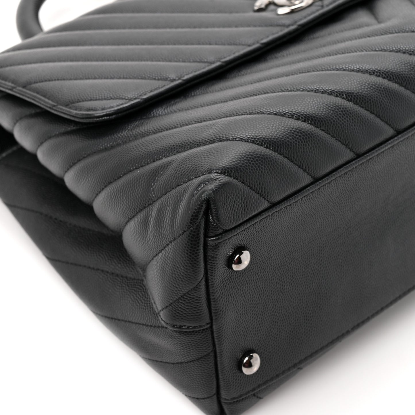 Caviar Chevron Quilted Medium Coco Handle Flap Black