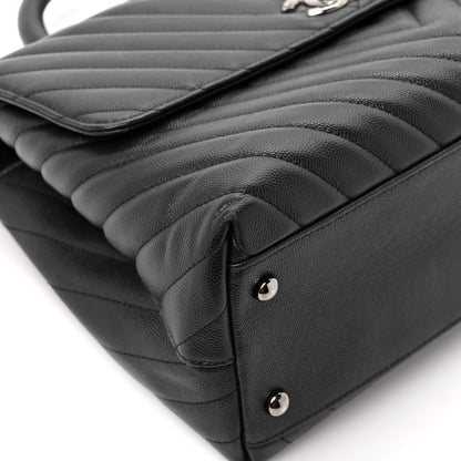 Chanel Caviar Chevron Quilted Medium Coco Handle Flap Black 10 of 12