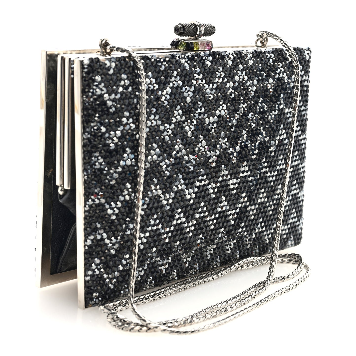 Swarovski Crystal Minaudiere Clutch Black Silver