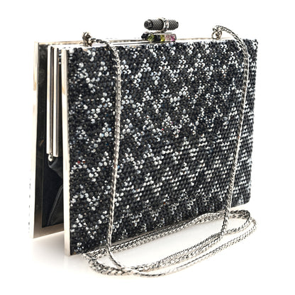 Judith Leiber Swarovski Crystal Minaudiere Clutch Black Silver 4 of 10