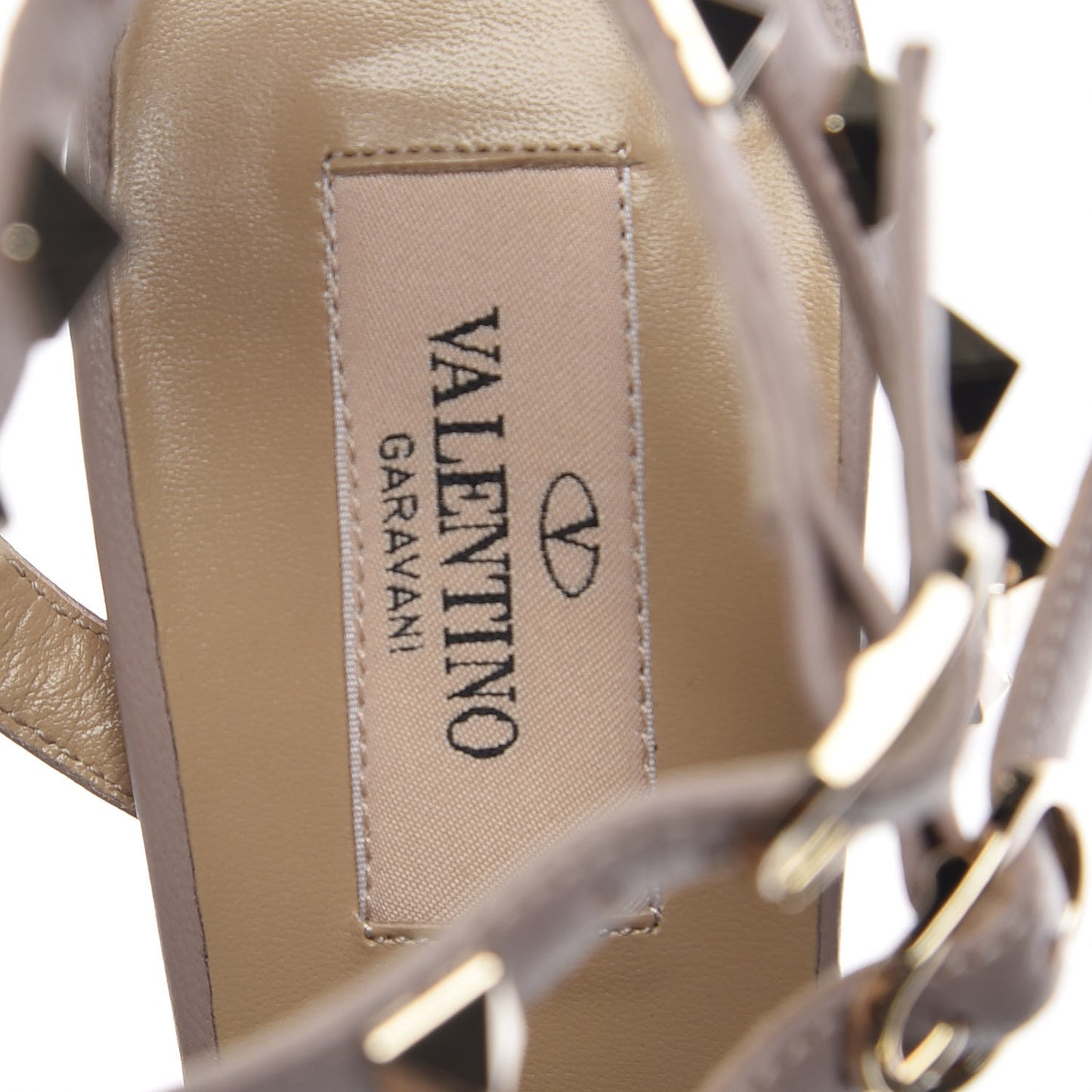 Calfskin Nappa Rockstud Ankle Strap 65mm Pumps 37.5 Alpaca Poudre