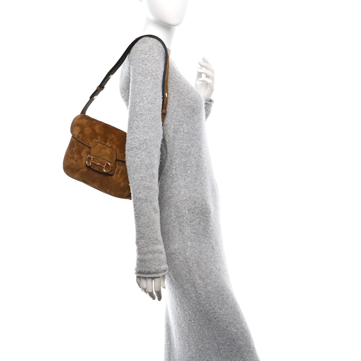 Gucci Suede Small Aura Horsebit 1955 Shoulder Bag Brown 3 of 12