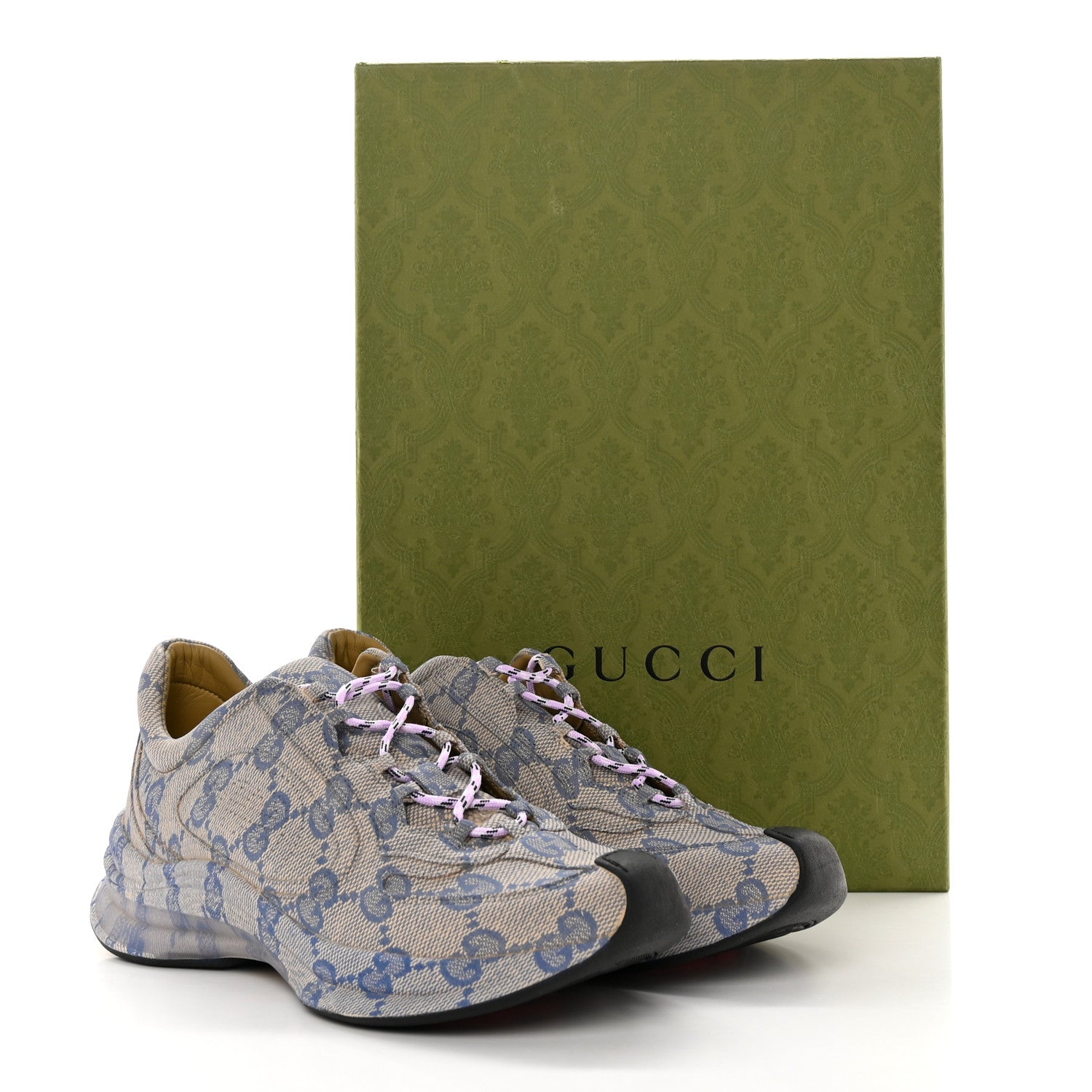 Gucci Ultralight Plume Calfskin Monogram Printed Mens Gucci Run Sneakers 9.5 Beige Blue 12 of 12