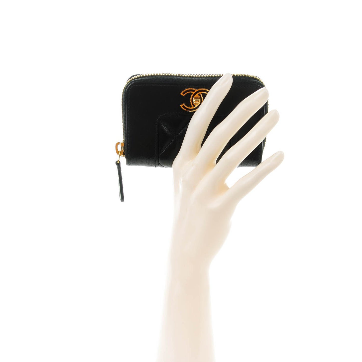 Sheepskin Quilted Mademoiselle Vintage Zip Coin Purse Black