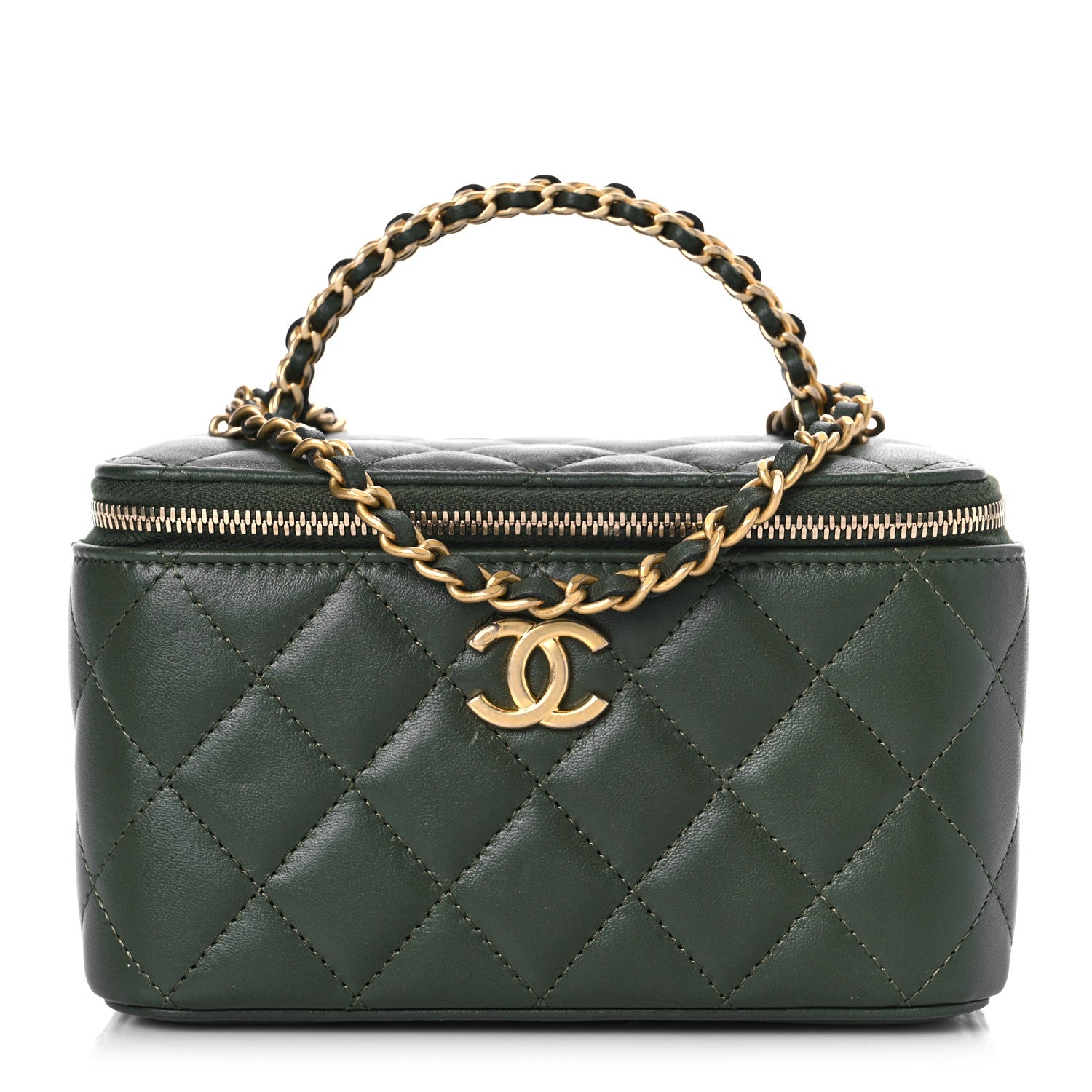Chanel Lambskin Quilted Pick Me Up Vanity Case Khaki 1 of 10