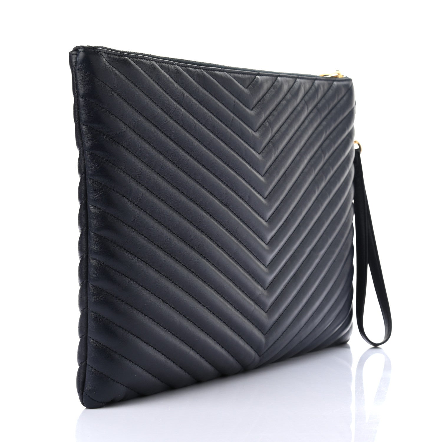 Saint Laurent Calfskin Matelasse Chevron Monogram Document Holder Marine 2 of 6